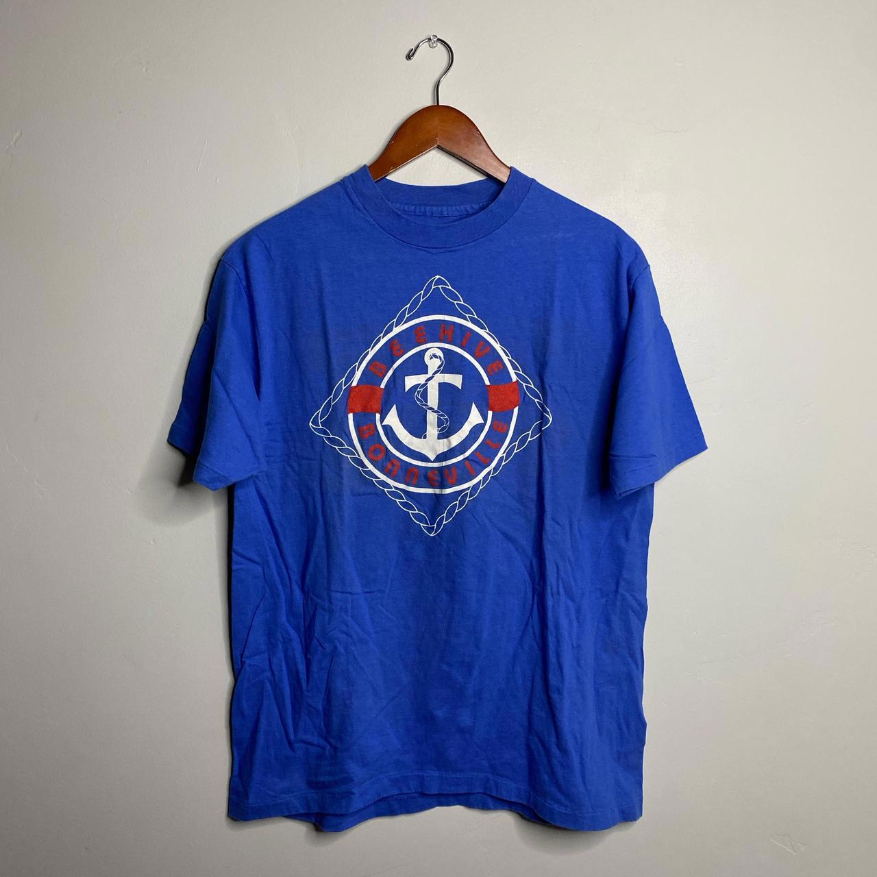 90s vintage single stitch blue beehive Bonneville anchor Tee