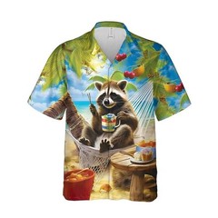 Mens Button Down Shirts Procyon Lotor Animal Print Shirt Novelty Ugly Gift