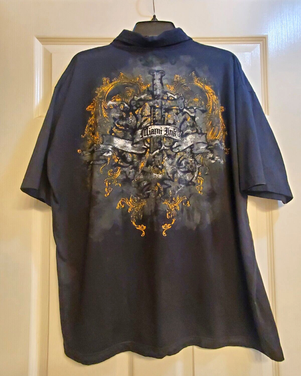 Miami Ink Polo Mens XXL 2008 Y2K Graphic Art Shirt Double Sided "AS IS" READ gallery