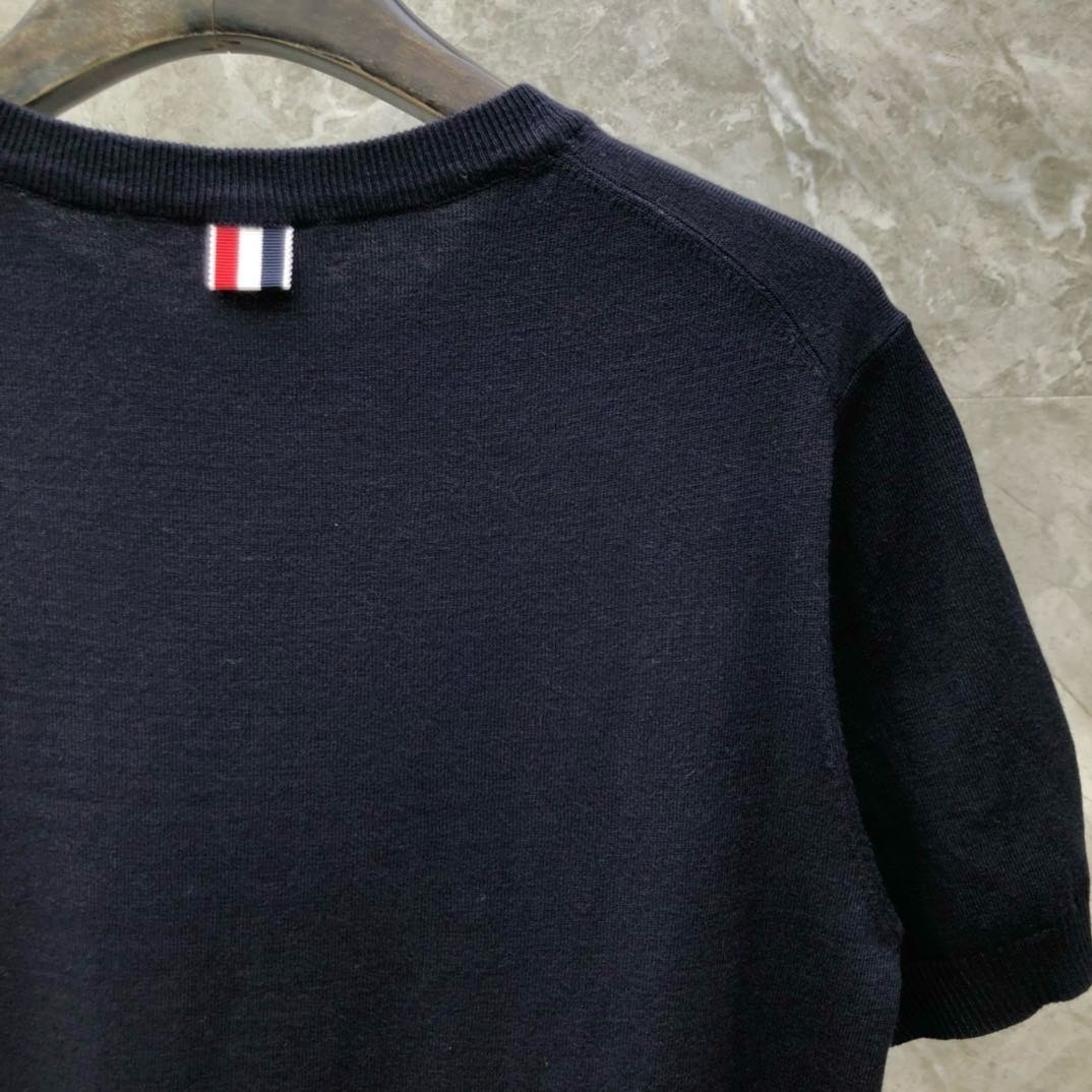 Thom Browne Navy Knit Shirt Plaid Lion Motif 4 Striped Cuffs Men Size 2XL gallery