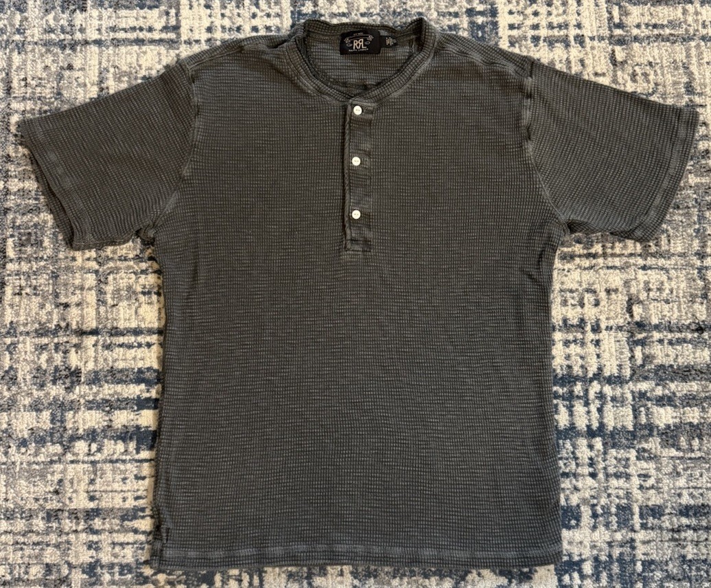 RRL Ralph Lauren Men’s Gray Waffle Knit Henley T Shirt Sz XL Thermal 100% Cotton