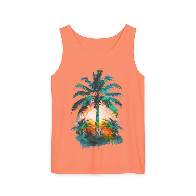 Tropical Palm Tree Sunset Tank Top Beach Vacation Apparel gallery