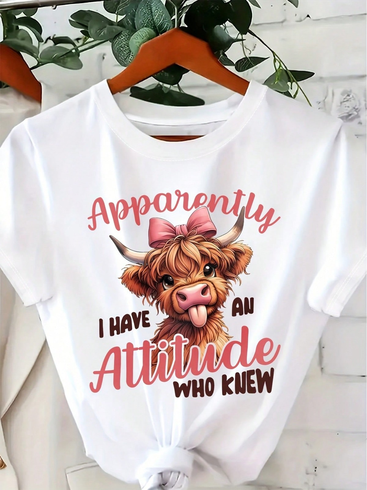 Cute Highland Cow Pattern Print Short Sleeves Round Neck TShirt gallery