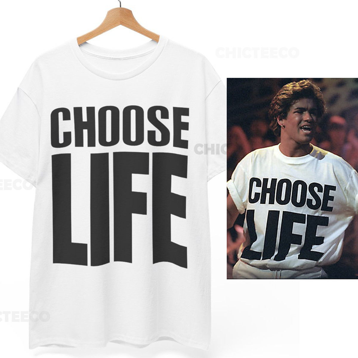 CHOOSE LIFE T-Shirt Wham George Michael Retro 80s Fancy Dress Unisex Tee
