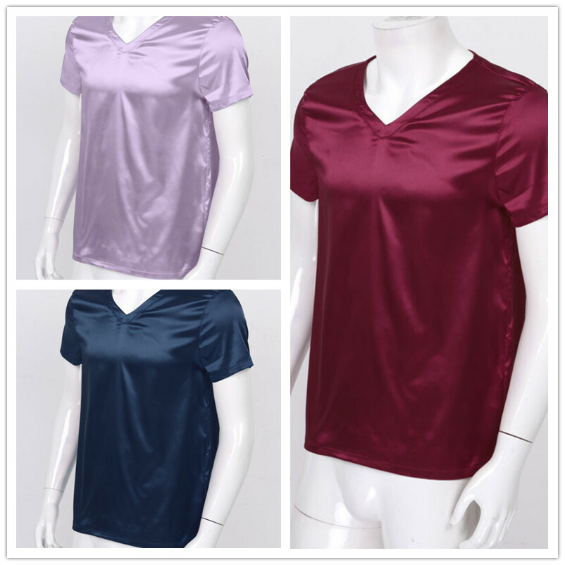 Mens Shiny Satin Sleep T-Shirt Short Sleeve V Neck Lounge Casual Top Blouses gallery