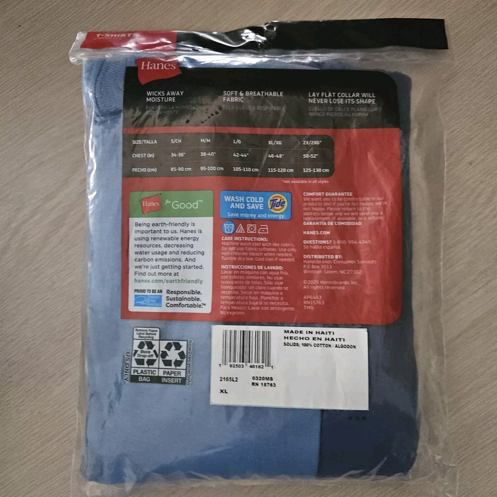 2 Pack XLARGE Blue Mens Hanes Tagless T-Shirts Soft & Breathable Wicking Fabric gallery