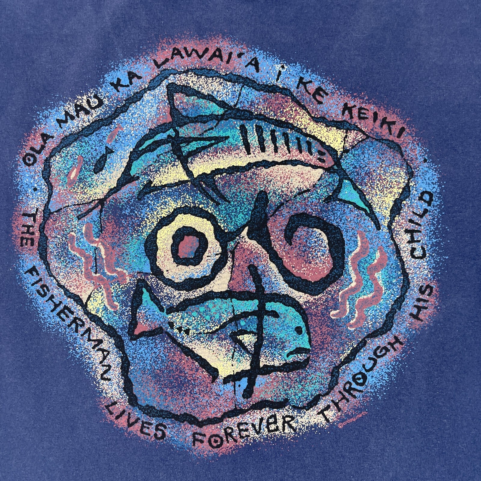 Vtg Crazy Hawaii T-Shirt Mens L Navy Fisherman Lives Forever Graphic Crew Neck gallery