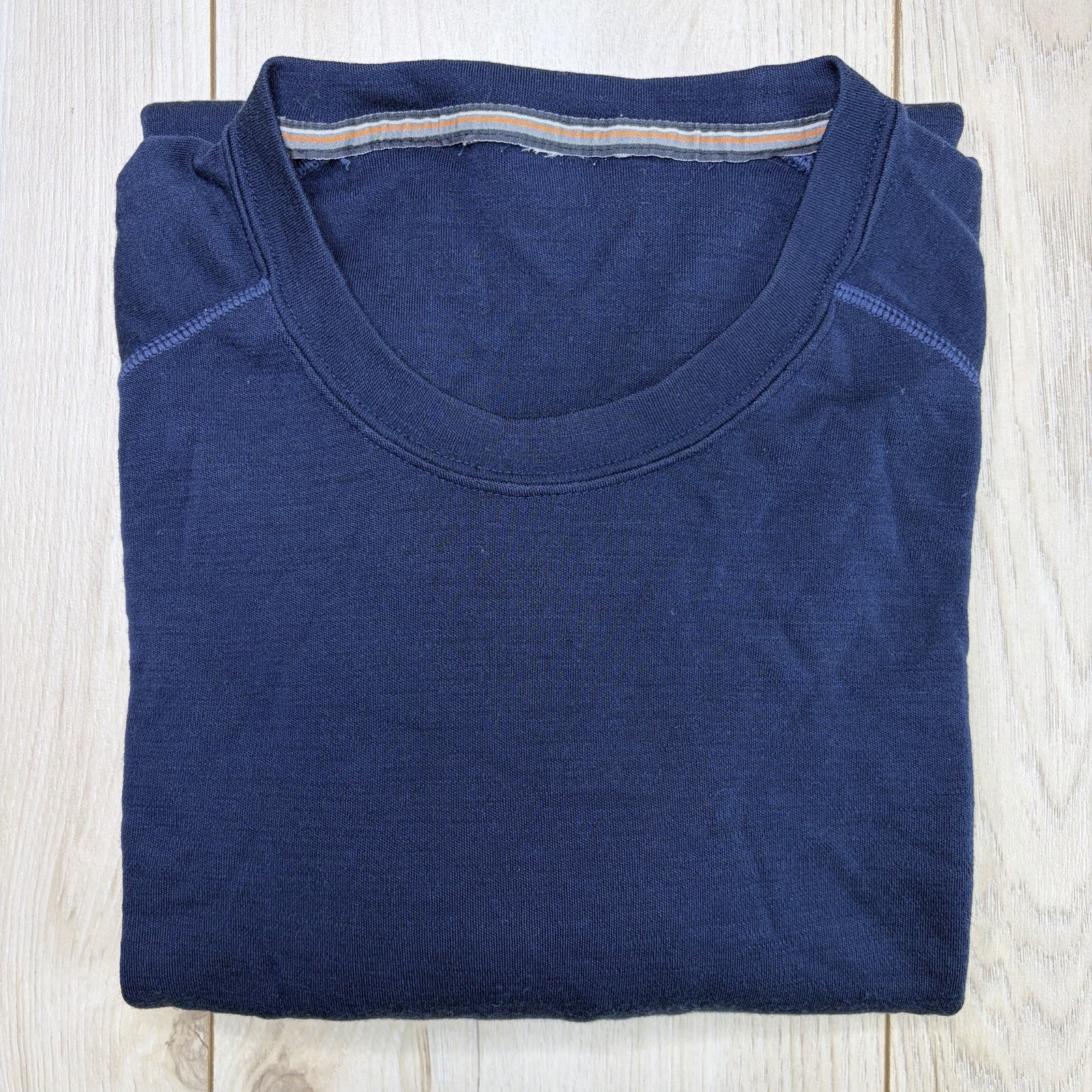 Smart Wool Shirt Mens Large Tall Navy Blue Merino Wool Long Sleeve Crew Outdoor