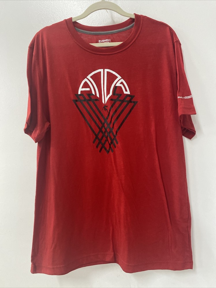 And1 Shirt Men’s Extra Large Red Solid Short Sleeve Basketball Hoop Logo