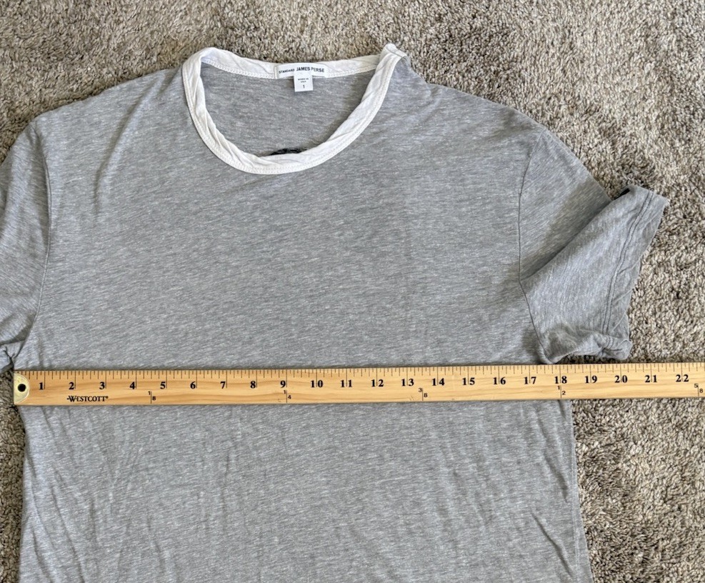 James Perse T Shirt Standard Men's Size 1 USA Made 100% Cotton Gray #3 Print gallery