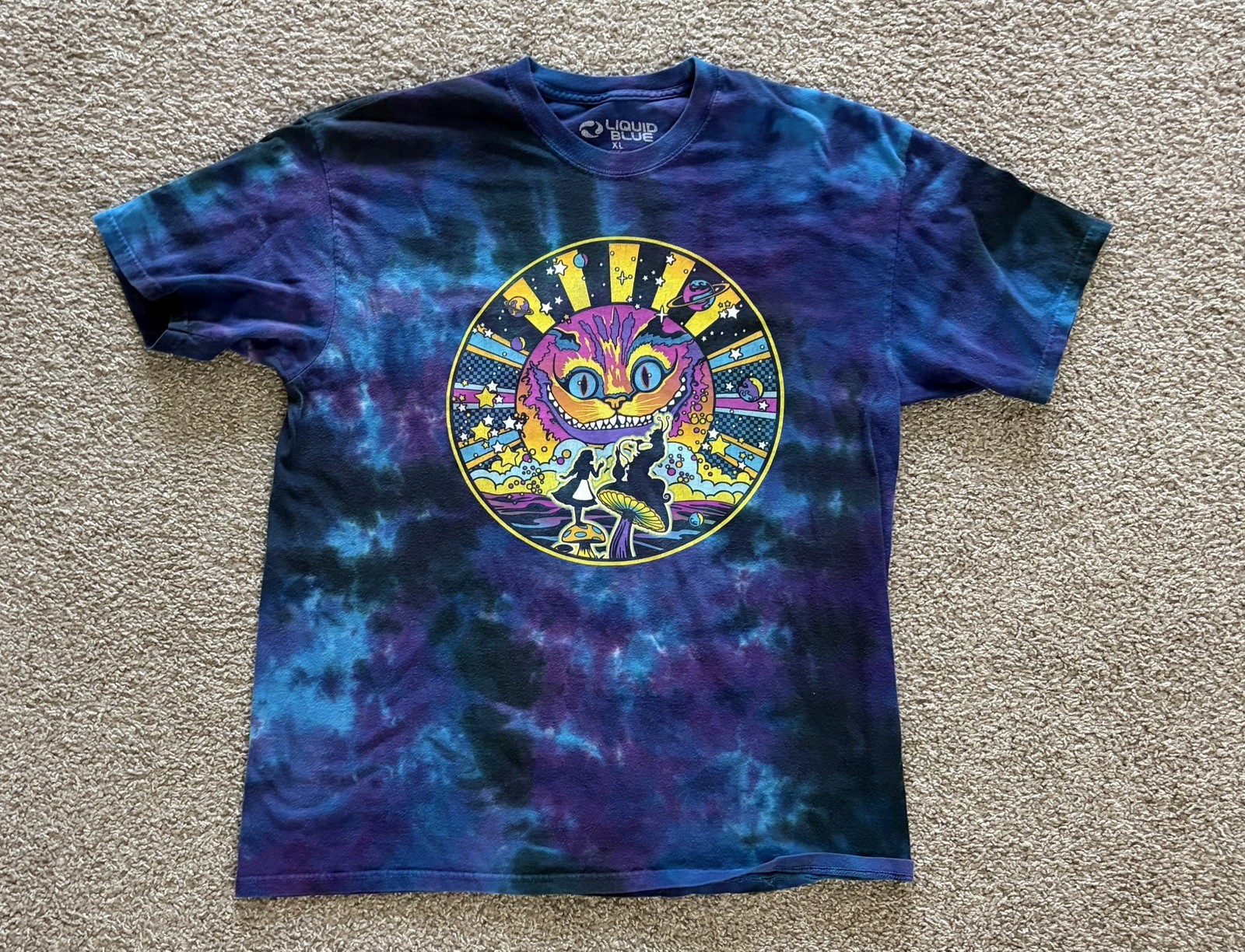 Liquid Blue Shirt Alice in Wonderland Men’s Blue XL Cheshire Cat Tie Dye gallery