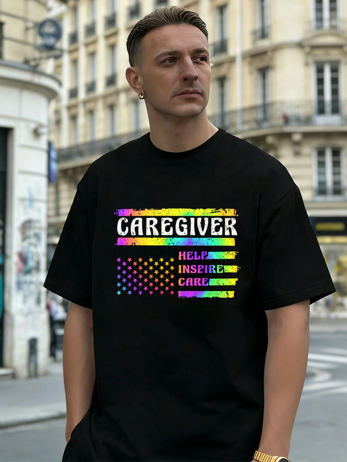 Caregiver Help Inspire Care 100% Cotton Men's T-Shirt for Daily Streetwear gallery