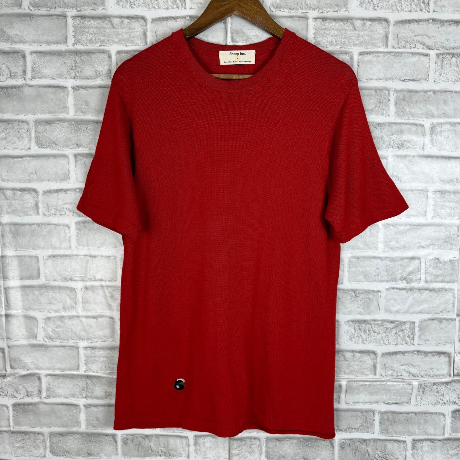 Sheep Inc Mens MEDIUM Ultra-Fine Merino Wool Knit T-Shirt Red Traceable Portugal