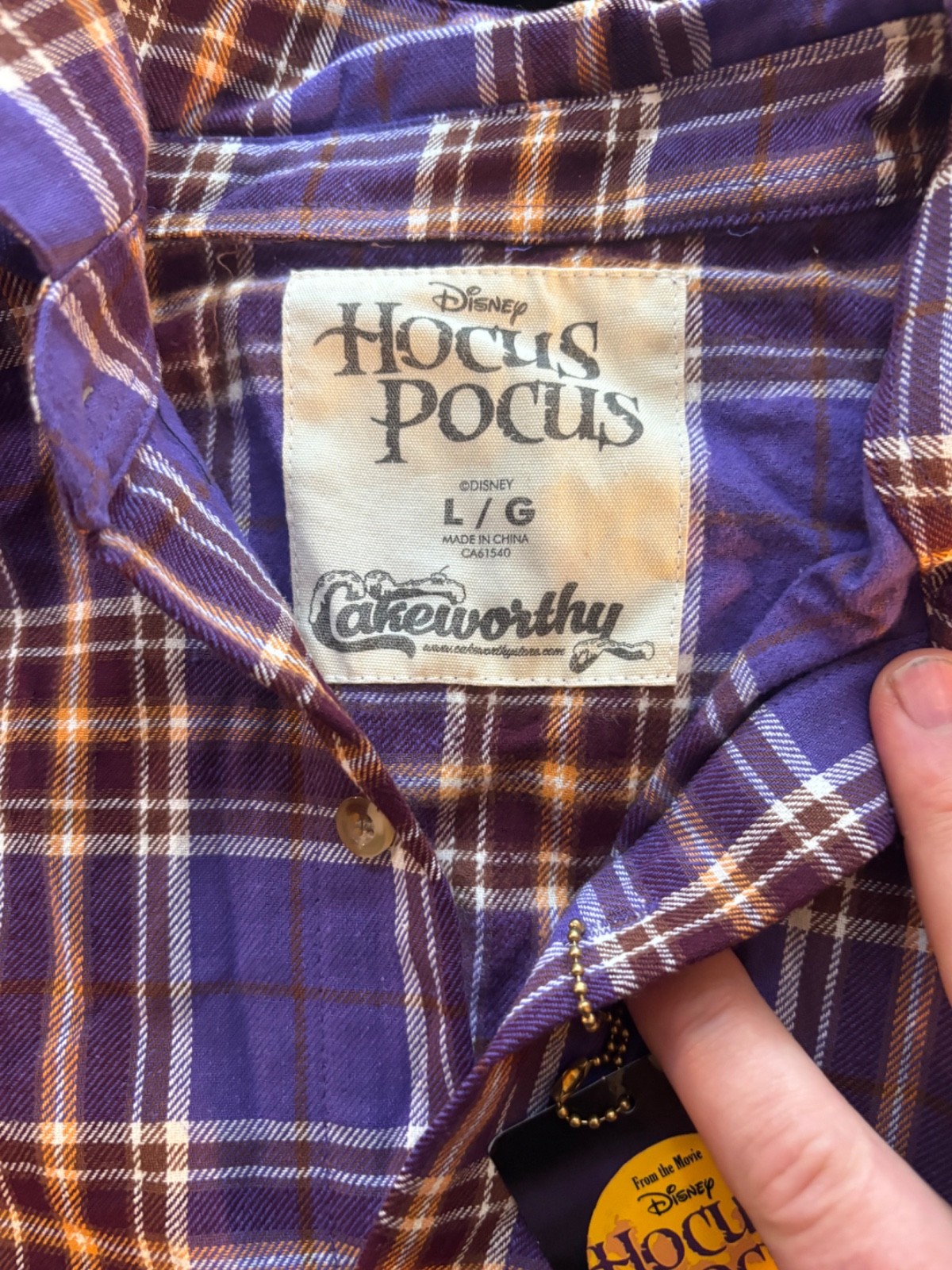 Disney Hocus Pocus flannel shirt L cake worthy new w tags purple
