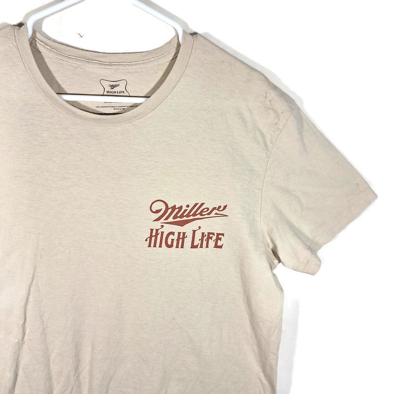Miller High Life Beer Graphic Tshirt Mens L Short Sleeve Crew Neck Beige Cotton gallery