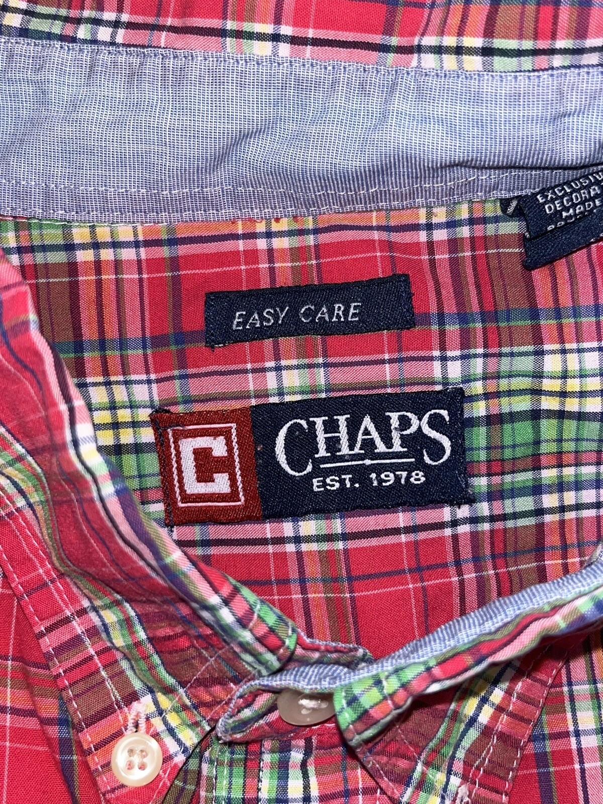 Chaps Easy Care Shirt Men Large L Tartan Plaid Short Sleeve Button gallery