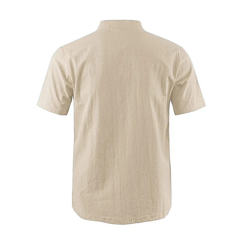 Men Casual Cotton Linen T-Shirt Pure Color T Shirts for Men Streetwear Beach Top gallery