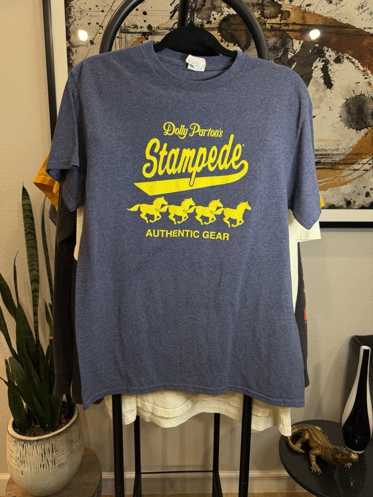 VTG Delta Pro Weight Dolly Parton’s Stampede Blue Graphic Logo Crew Neck Tee M