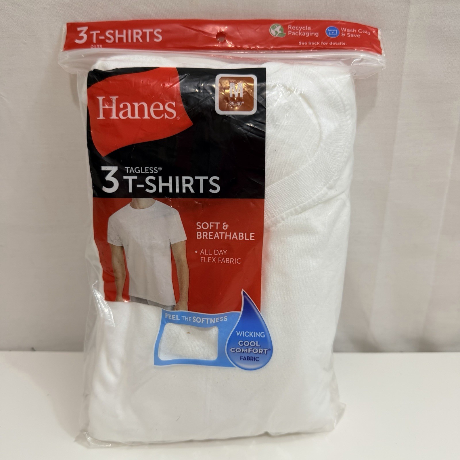 Hanes Men’s 3 Soft & Breathable Wicking Cool Comfort White T-Shirts Med