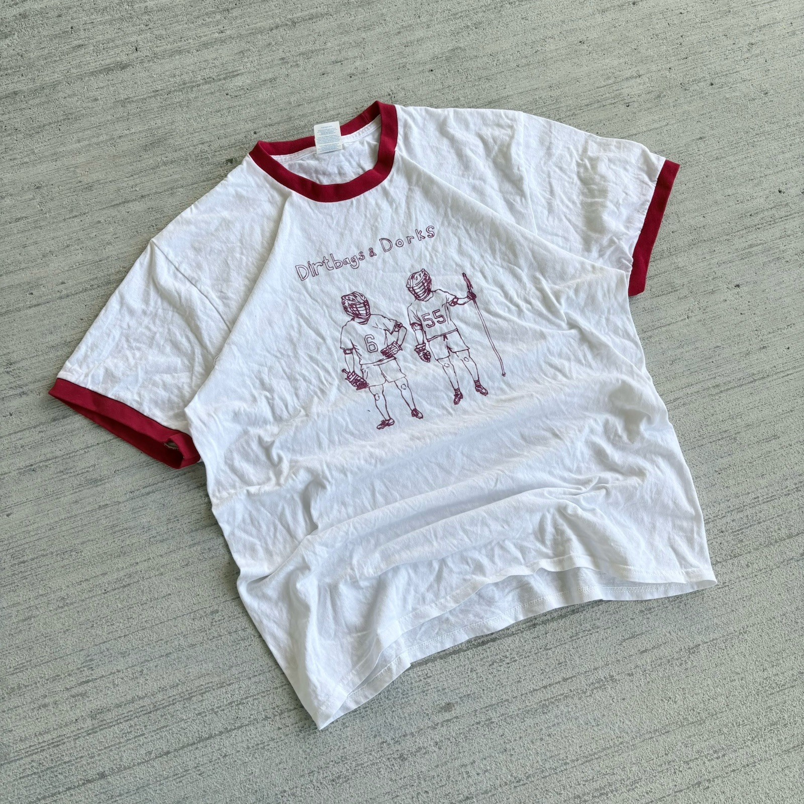 2000s Dirtbags & Dorks Ringer Tee Size Large Port & Company T-Shirt Red White gallery