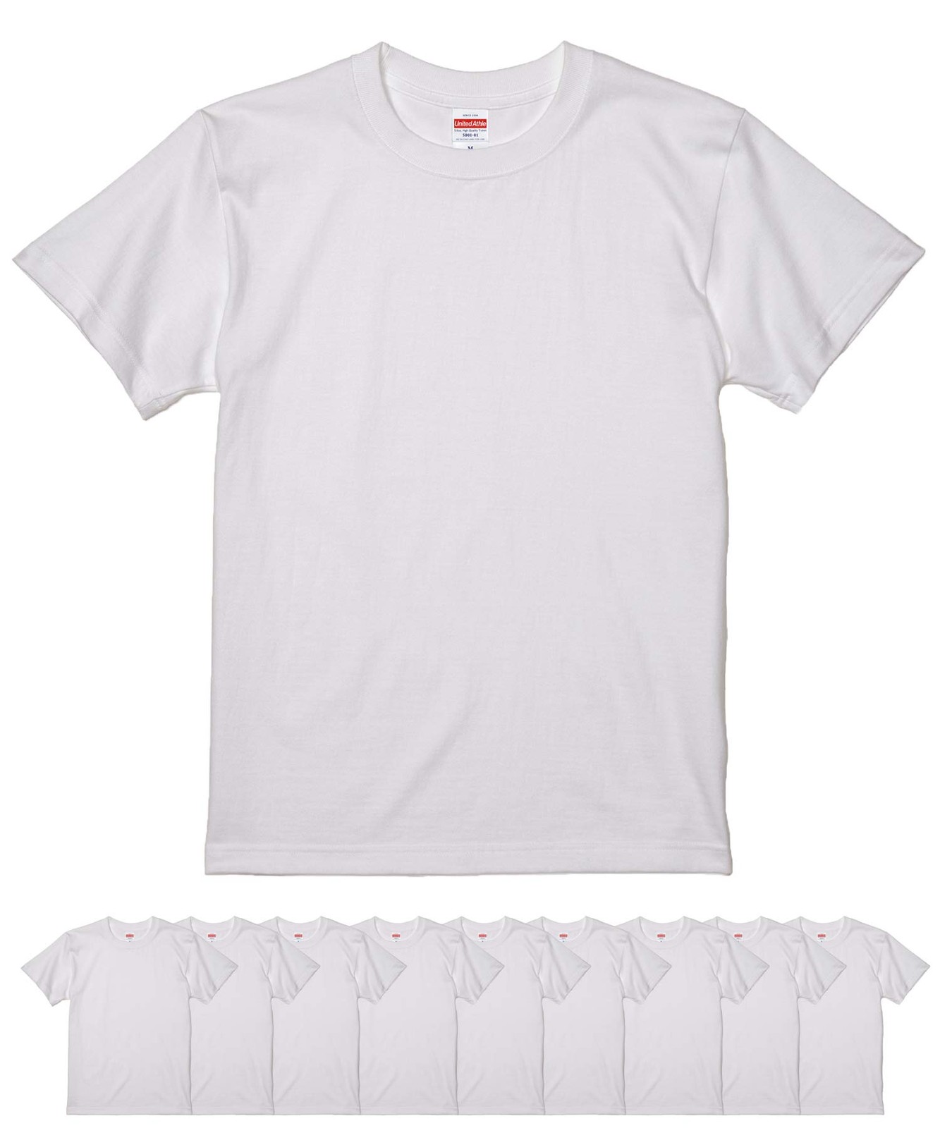 United Athle 5.6 oz High-Quality T-Shirts (500101), 10-Pack (White, Size L)