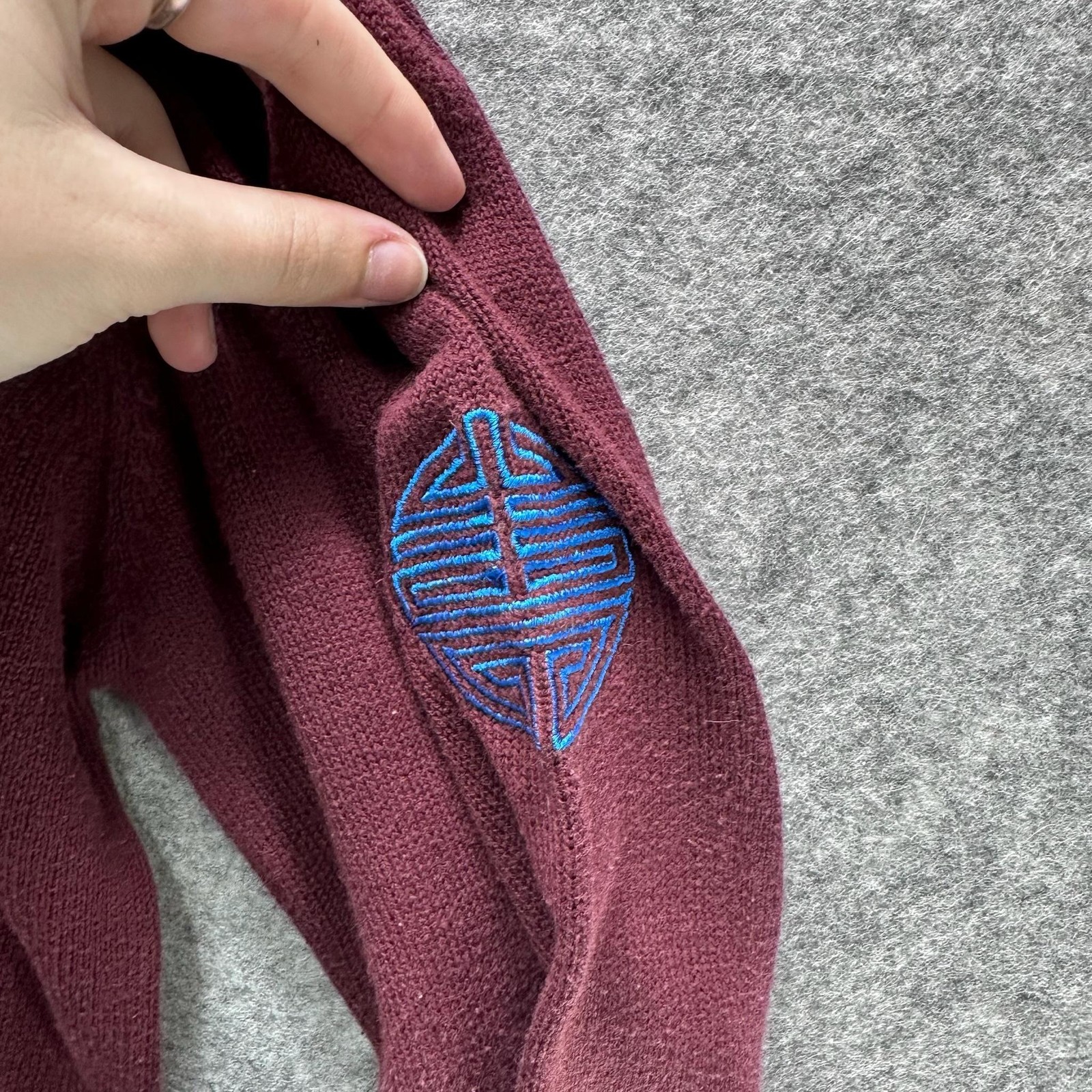 Blue Tibet Sweater Mens L Purple Embroidered Buddha Crewneck Knit Winter gallery