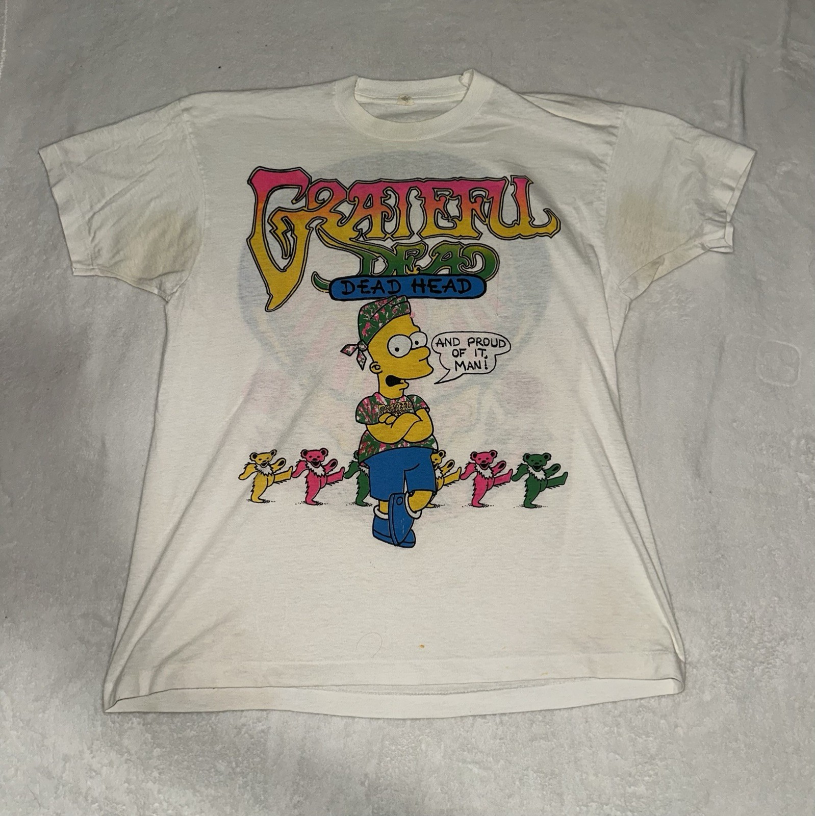 Vintage 1990 Grateful Dead Bart Simpson Style Dead Head T Shirt XL USA Tour