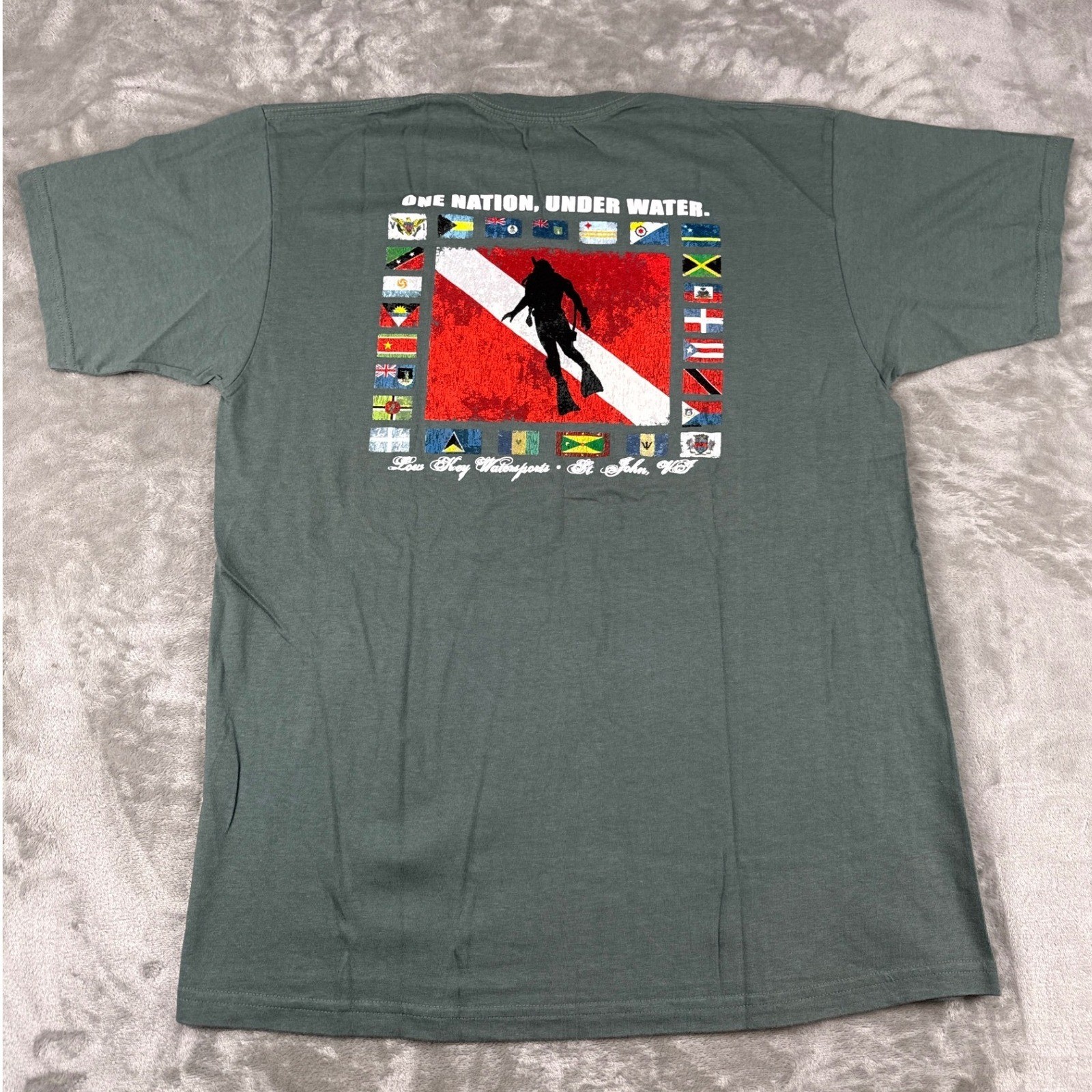 The Duck Company Mens Scuba Diving T-Shirt St John VI Olive Green Large USVI gallery