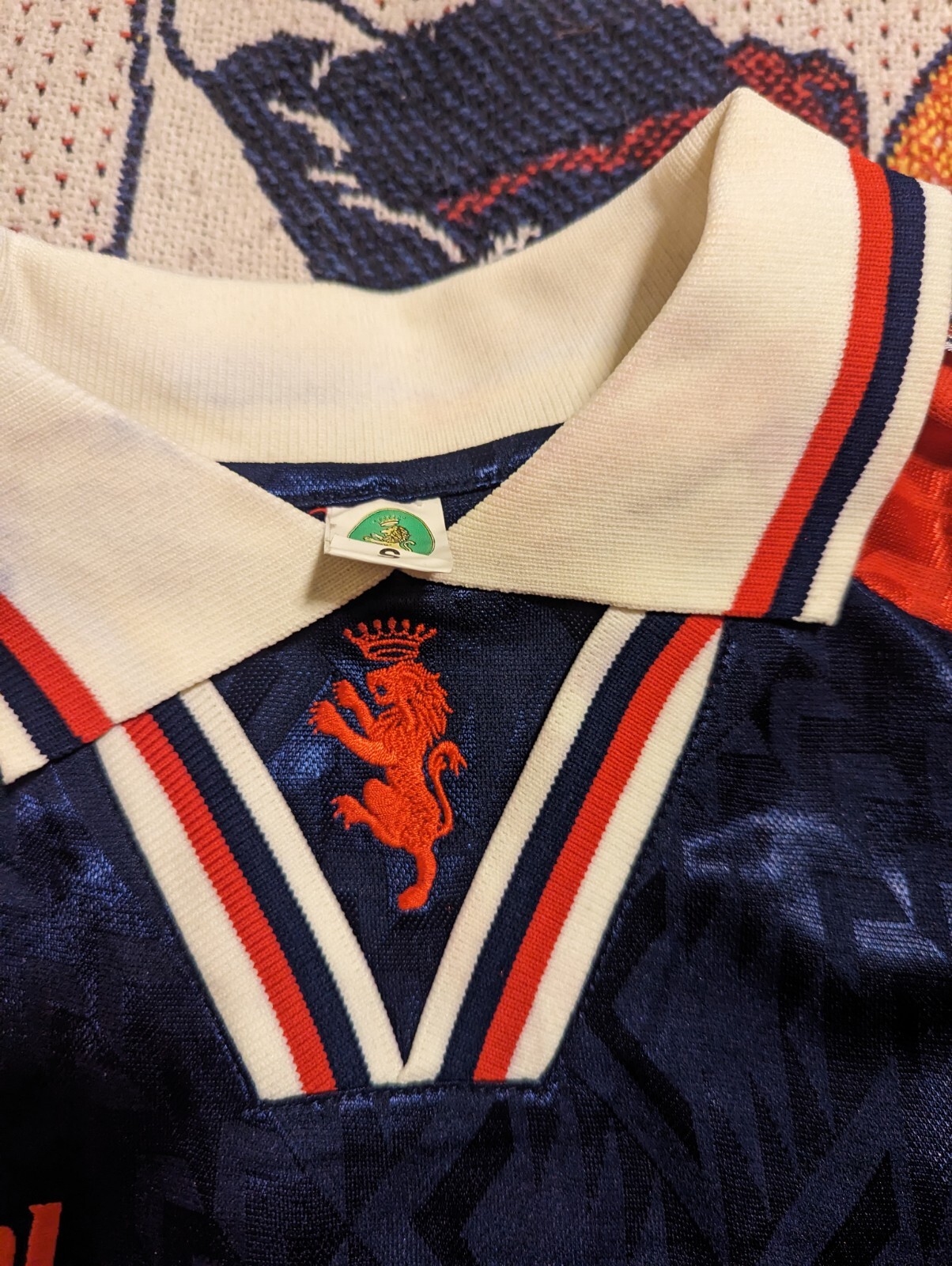Vintage 90's Royal Long Sleeve Collared Soccer Jersey Kit S Shiny Blue Red gallery