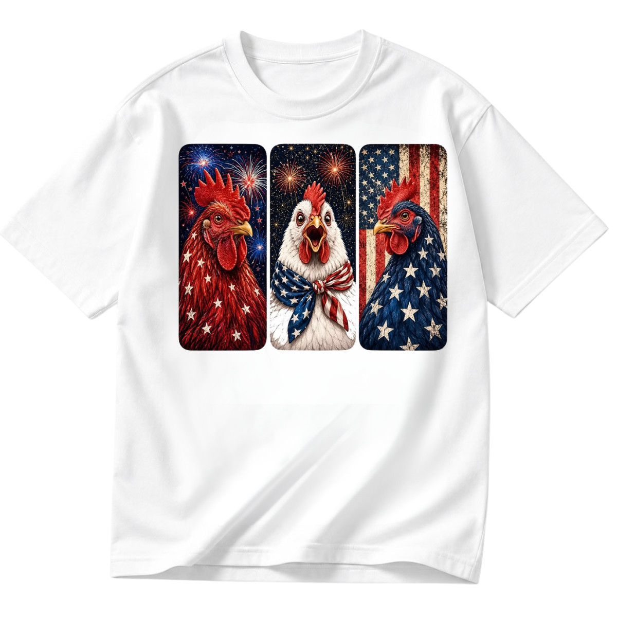 Patriotic Chicken 4th of July Shirt American Flag Rooster Gift Tee S-5XL