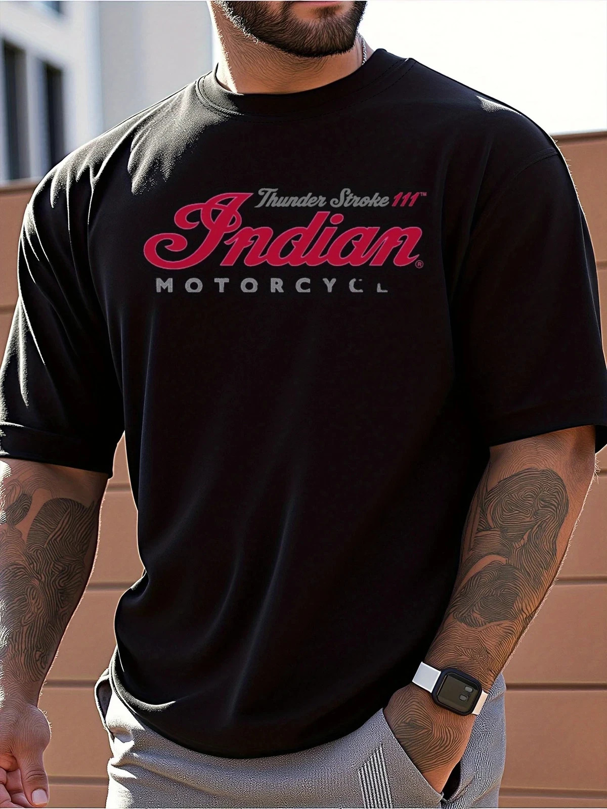 Indian Motorcycle Logo Printed T-Shirt | 100% Cotton Loose Fit Casual Short Sle gallery