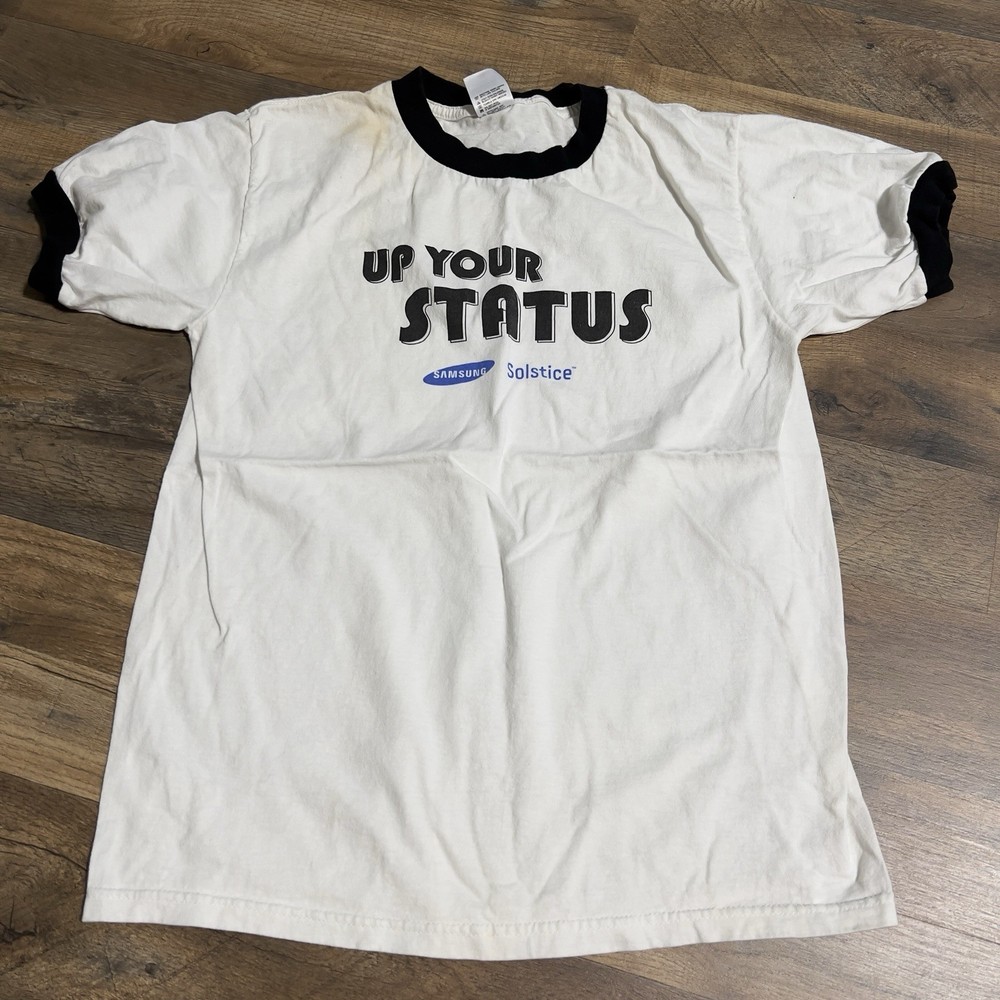 VTG Samsung Phone Solstice Up Your Status Promo T-Shirt Mens M Medium White