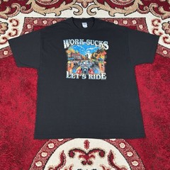 Vintage Y2K Work Sucks Lets Ride Biker Motorcycle Black T Shirt Fits Size XL