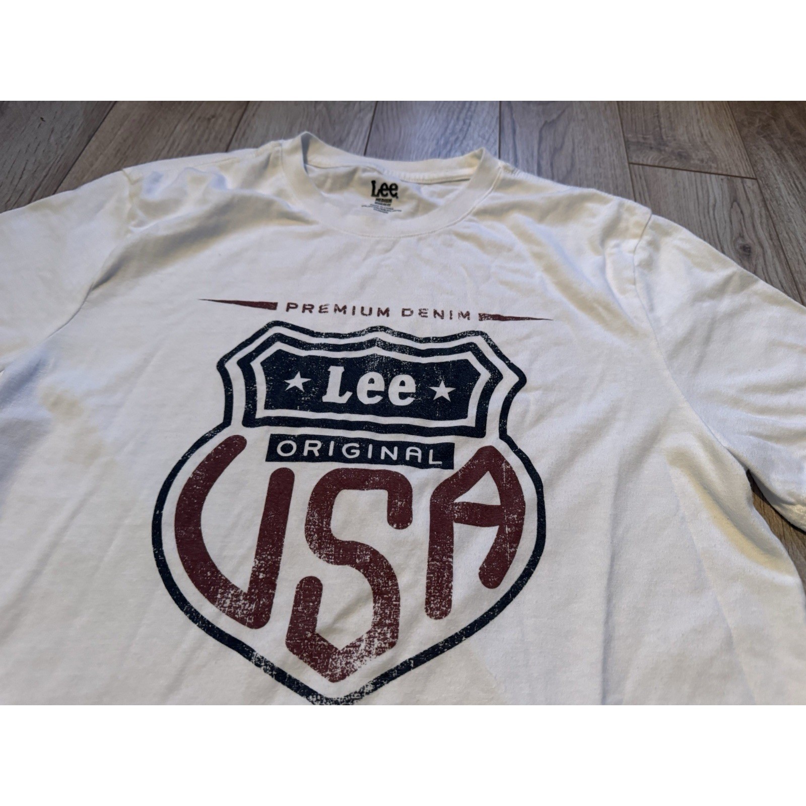 Lee Mens Premium Denim Original USA Graphic T-Shirt White Medium Regular Fit