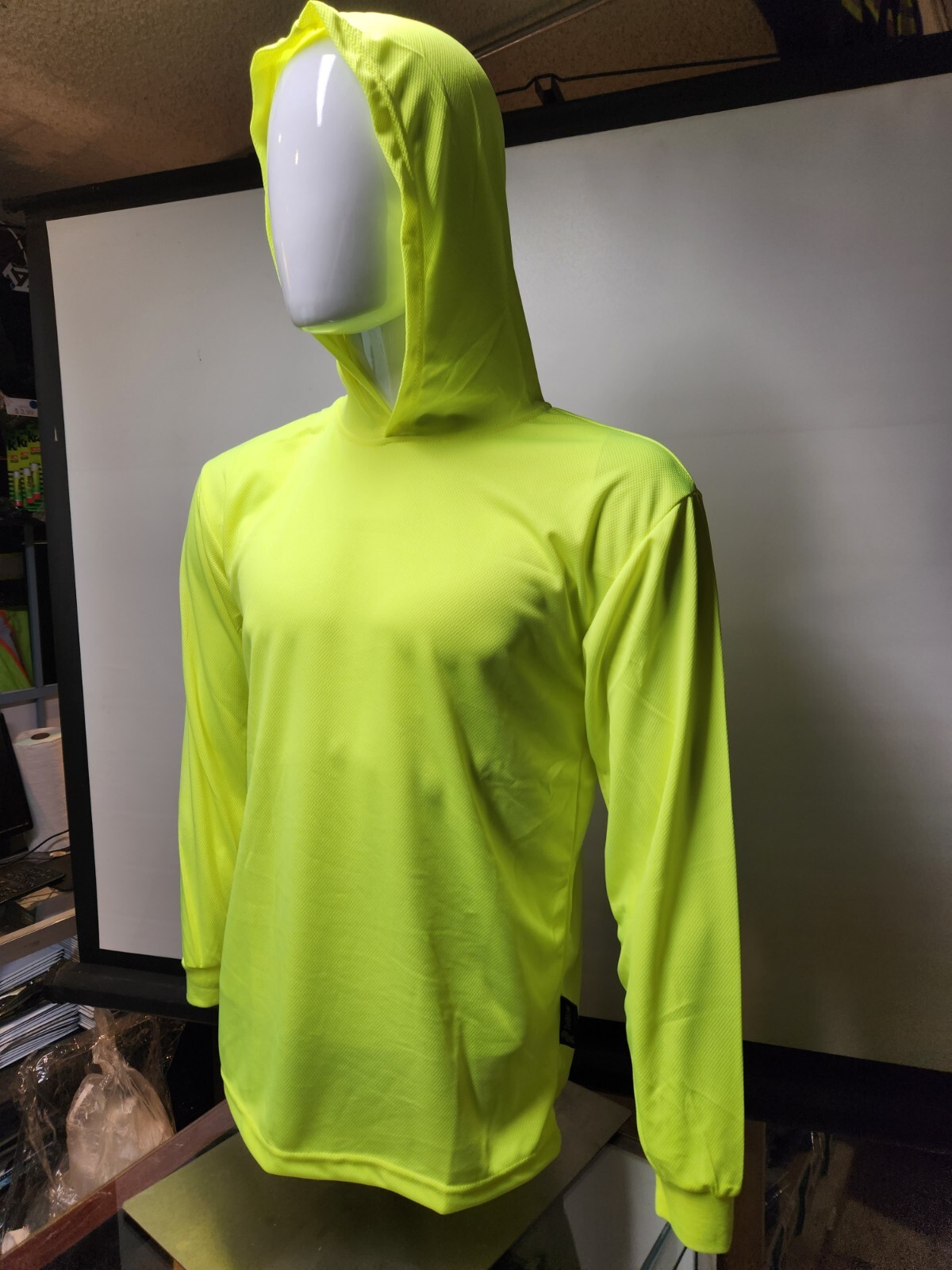 Neon Yellow or Orange Long Sleeve Hoodie Shirt, Polyester birdeye mesh gallery
