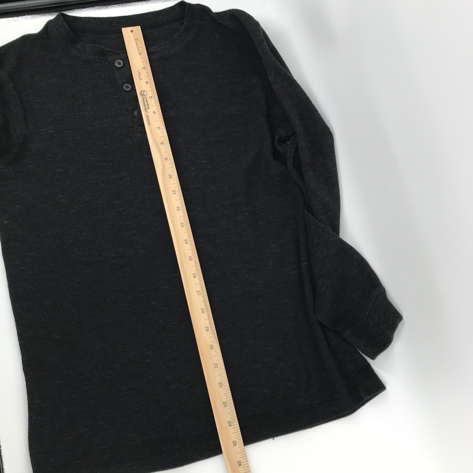 Thermal Henley Shirt Men Medium Black Waffle Knit 3 Button Collar Layer Pullover gallery