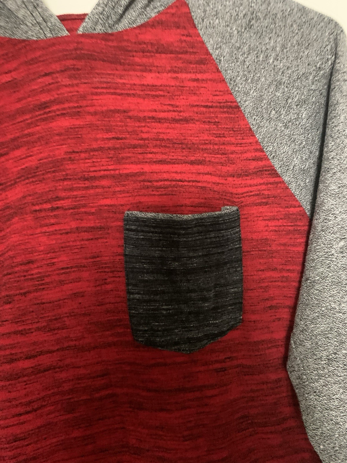 Depart West T Shirt Men's Large Red Gray Hooded Long Sleeve Pocket B33-6 gallery