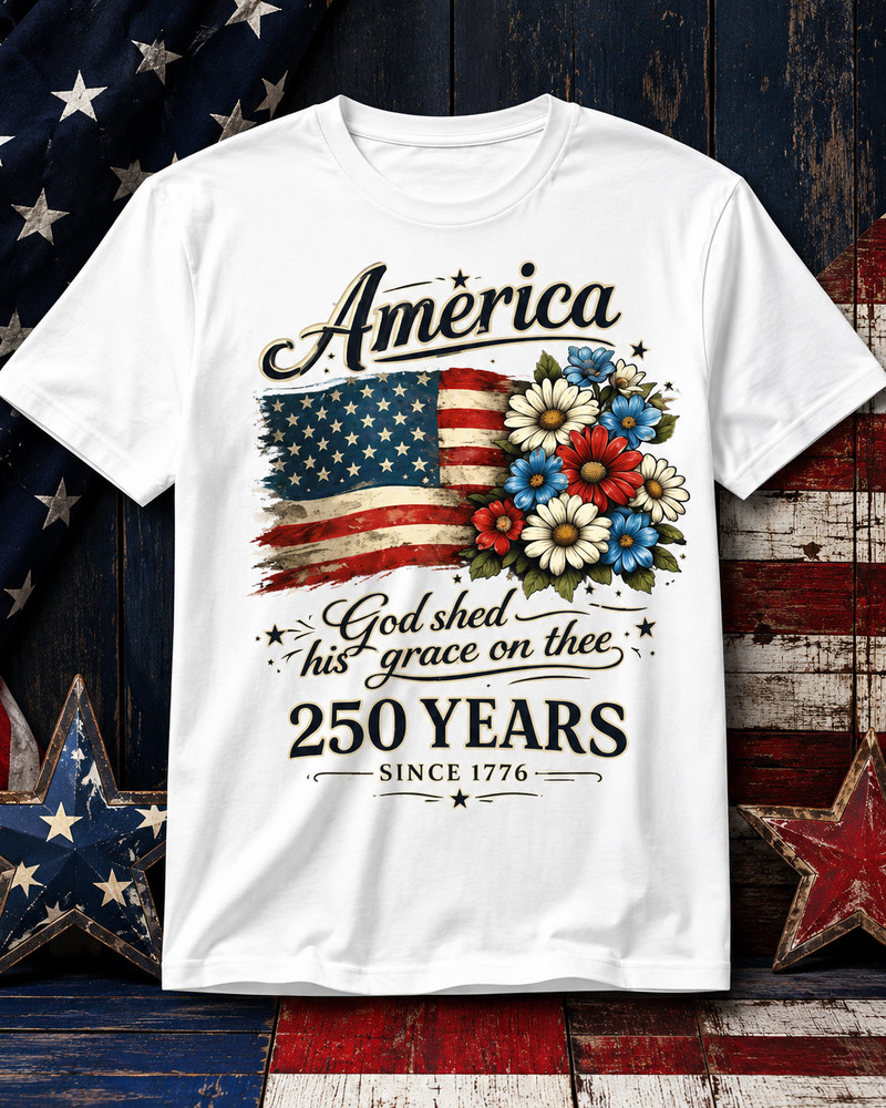 250th Anniversary Flag Floral USA Flag Patriotic 4th of July T-Shirt
