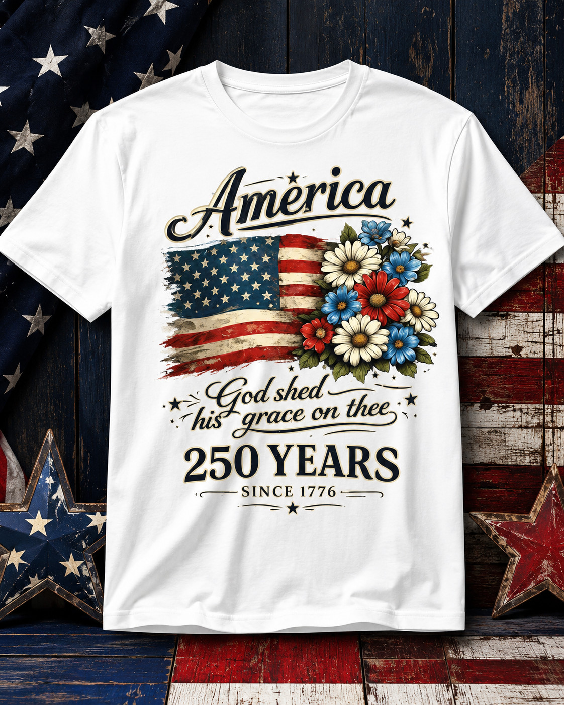 250th Anniversary Flag Floral USA Flag Patriotic 4th of July T-Shirt gallery
