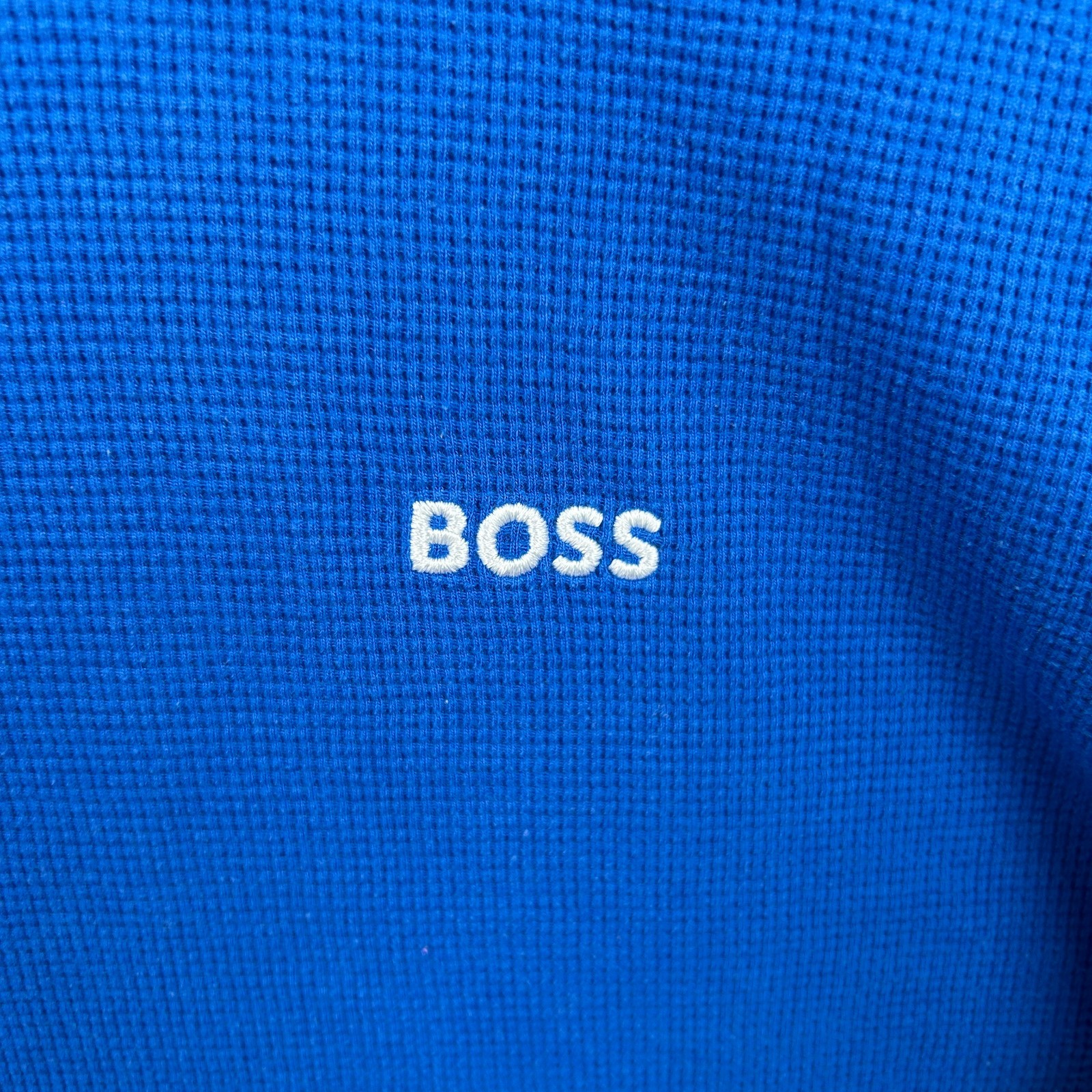 Hugo Boss Shirt Mens Large Blue Waffle Tee Pullover Embroidered Logo Lounge Slim gallery