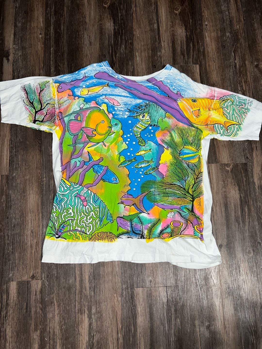 Vintage 90s Under the Sea Tropical Fish Coral Reef All Over Print T-Shirt gallery
