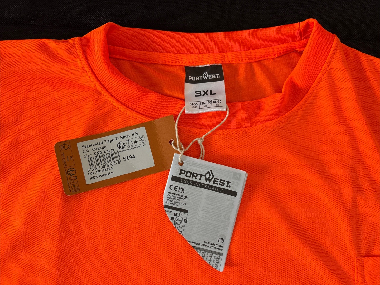 PORTWEST SEGMENTED TAPE SHORT SLEEVE T SHIRT S194 ORANGE Size 3XL - NEW gallery