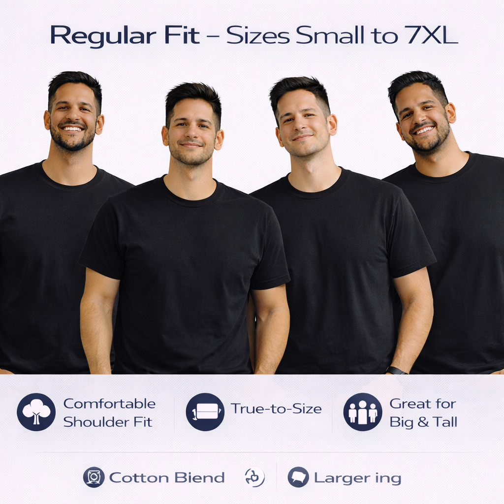 BILLIONHATS 6Pack Mens Bulk Big Tall Short Sleeve Cotton Lightweight TShirt(6XL) gallery
