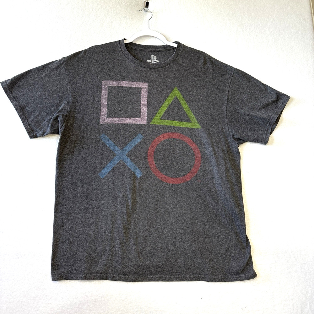 Playstation Gamer Controller Button Logo Short Sleeve T-Shirt Gray XL