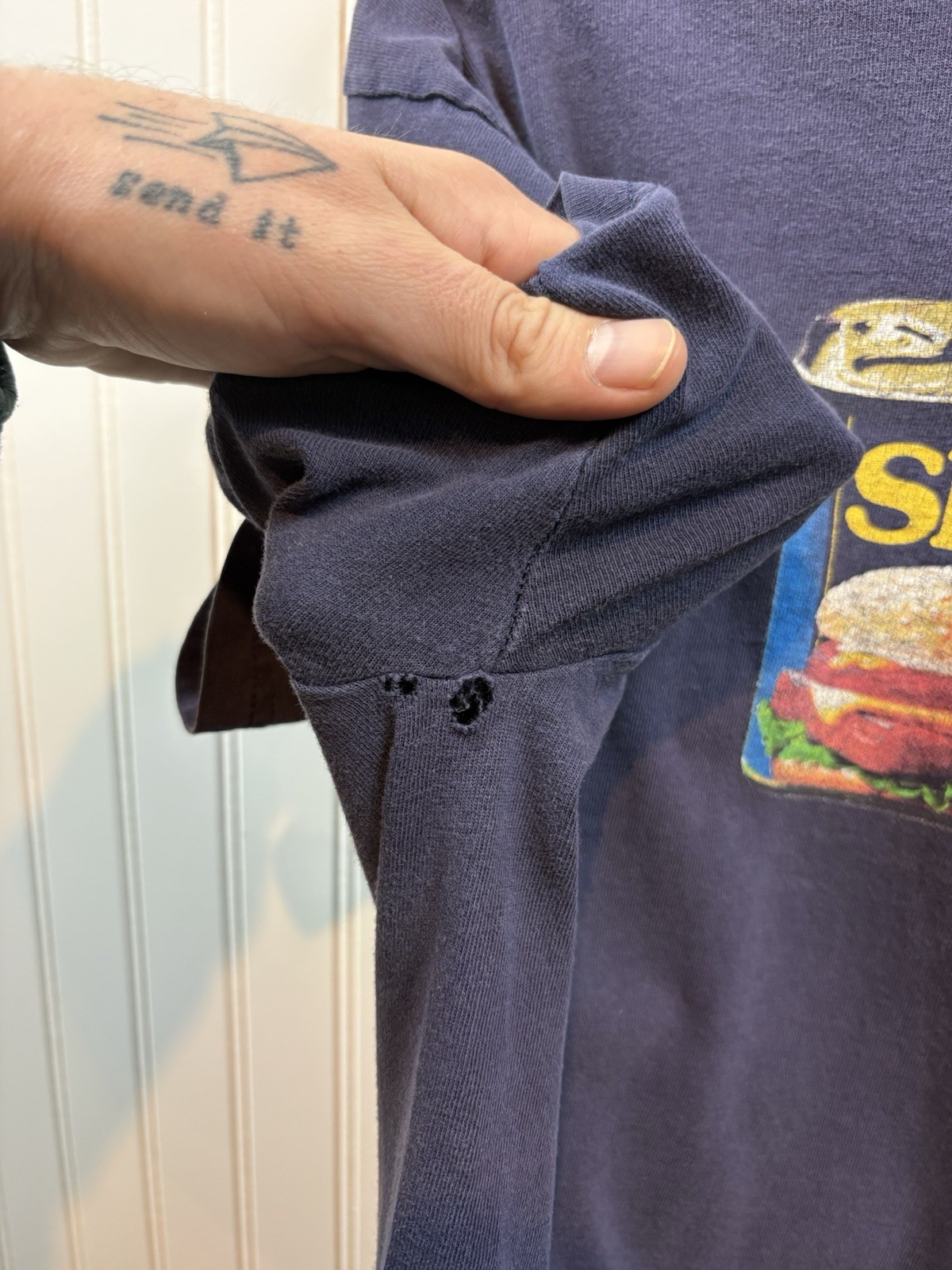 Vintage 2000s SPAM Can T-Shirt Size Large Navy Blue Formal Foods Snack Delta gallery