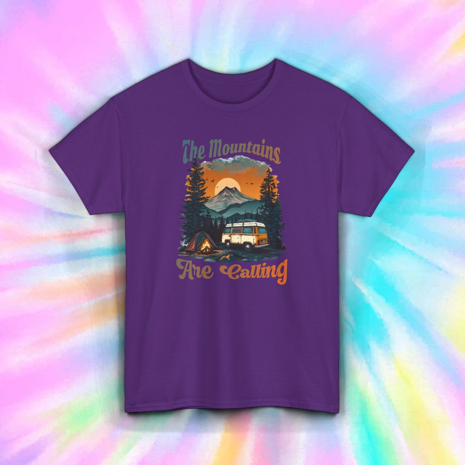 Mountains Are Calling Shirt Camping Van Sunset Outdoor Hike Tee S-5XL