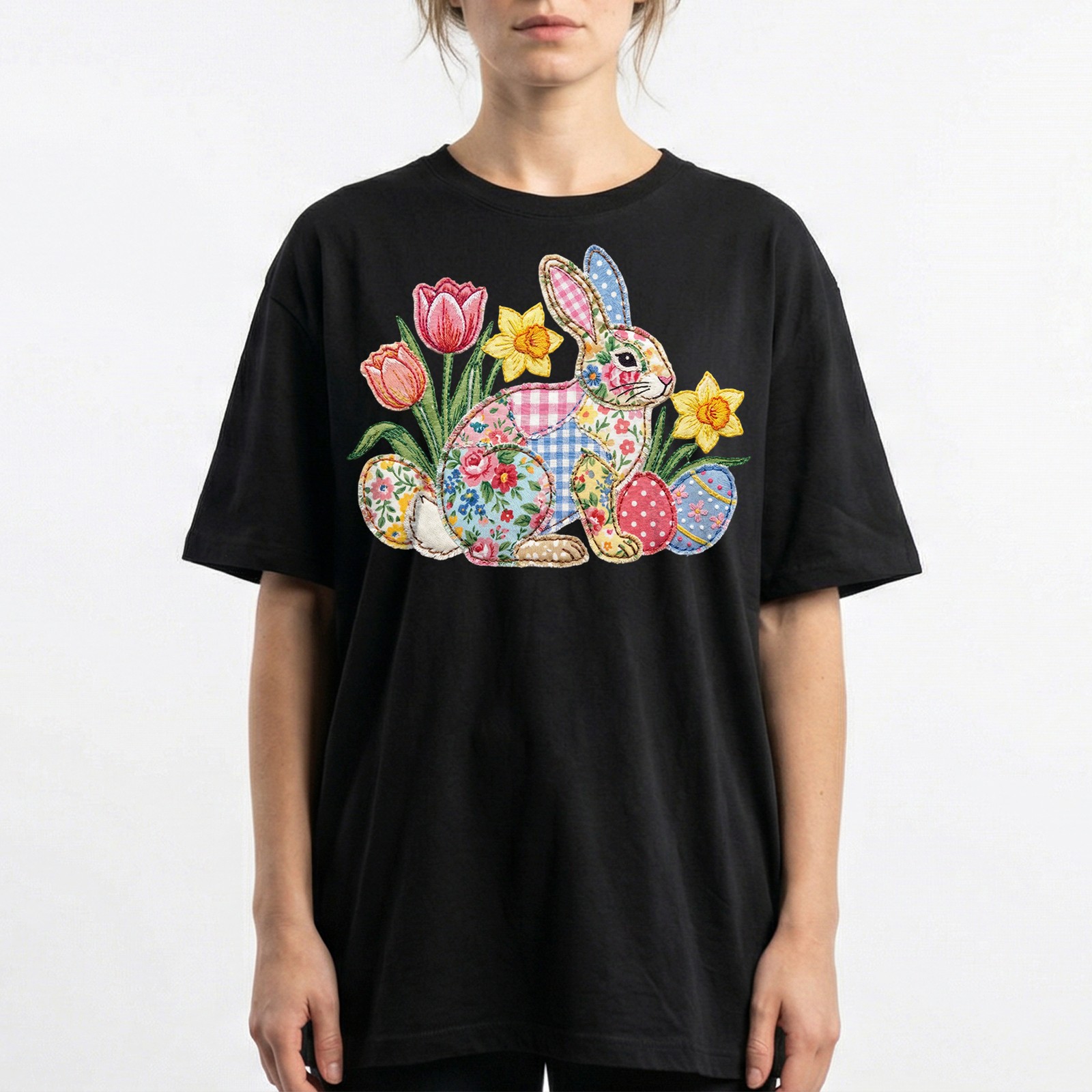 Easter Bunny Patchwork Floral Spring T-Shirt Holiday Cute Pastel Egg Lover Tee gallery