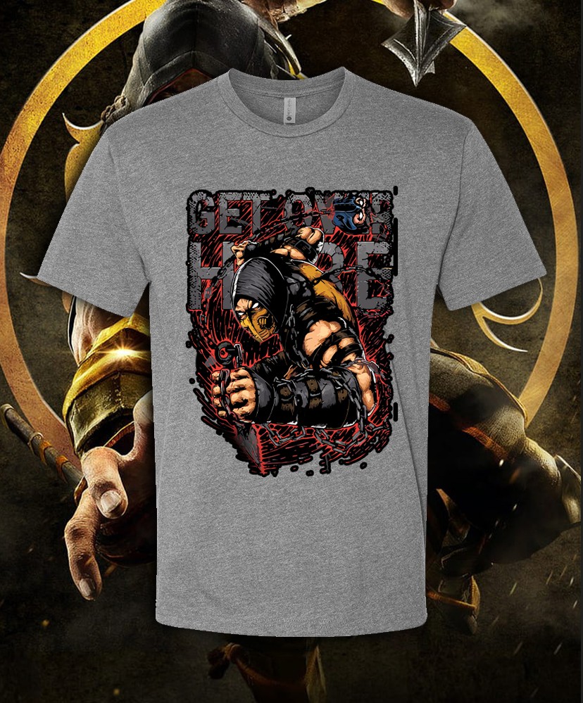Mortal Kombat Scorpion Get Over Here! 80's Shirt Adult & Youth sizes! Fast Ship! gallery