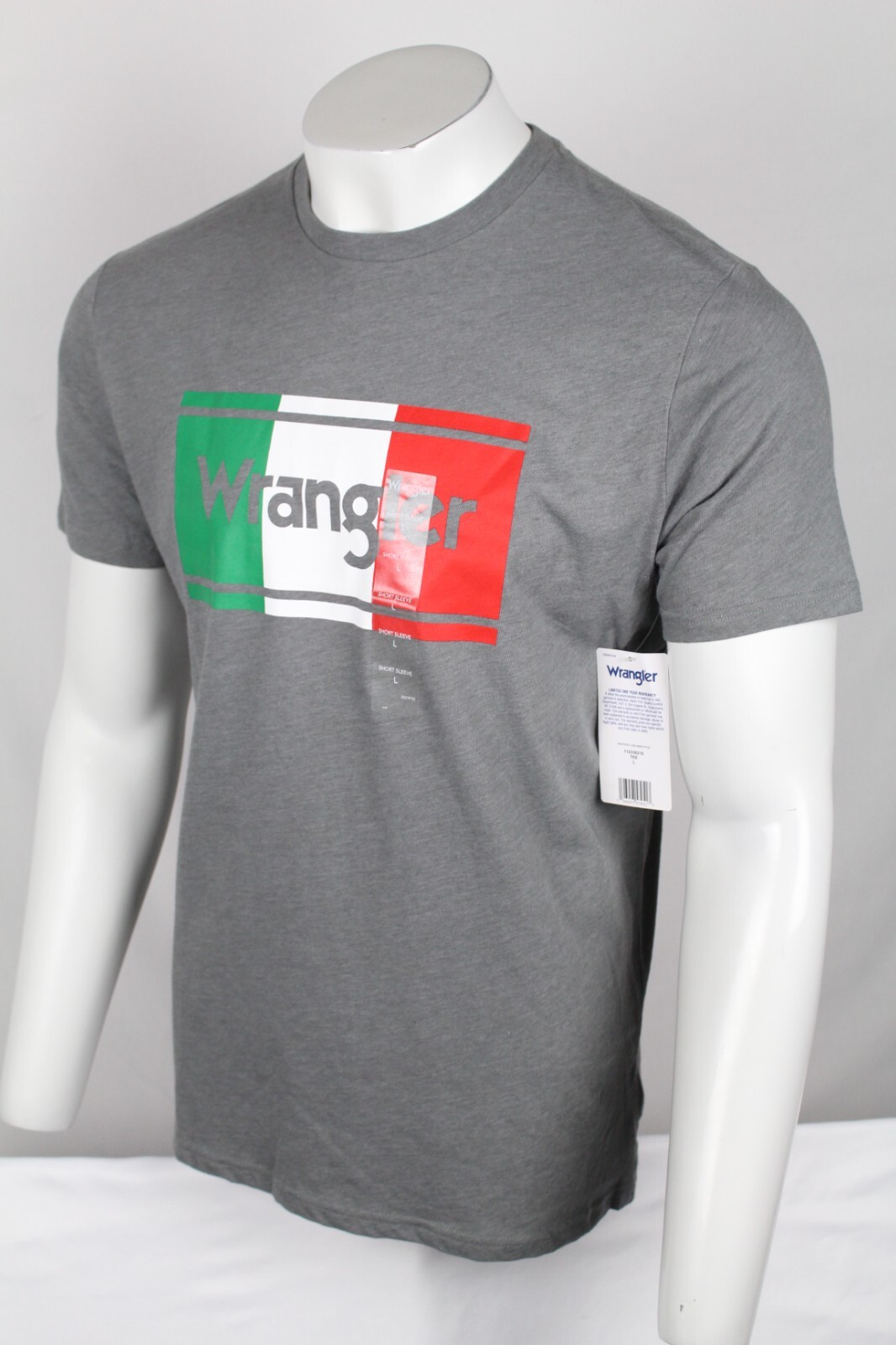 Wrangler Men’s T Shirt Mexico Flag Short Sleeve Crew Graphite Gray Heather