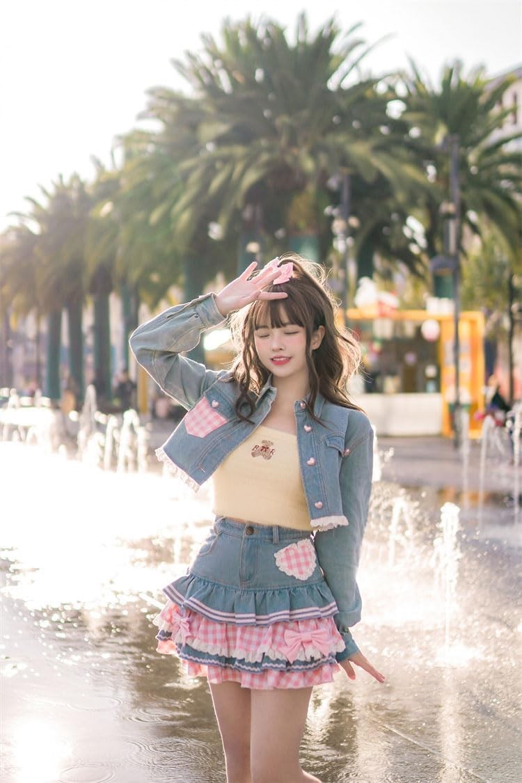 Preppy Lolita Skirt High Waist Denim Mini Y2K Cute Ball Gown - Sweet Fashion gallery
